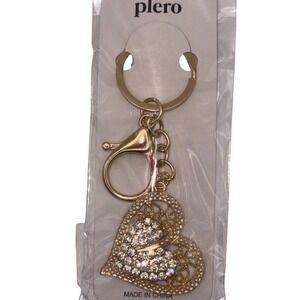 Gold Tone Heart Rhinestone Charm Keychain Bag Charm